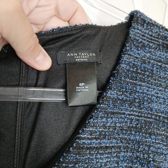 Ann Taylor Blue Tweed Sheath Dress Womens 6P Career RetroGlam Office Minimalist - Picture 4 of 11